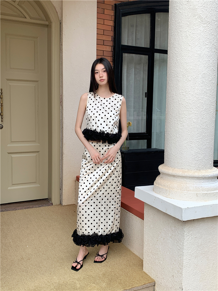 Sweet splice long skirt satin temperament skirt for women