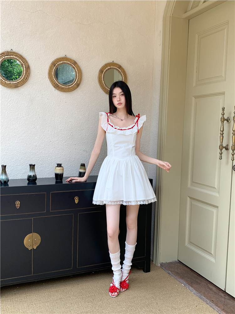 Summer white feifei red sleeve bandage dress