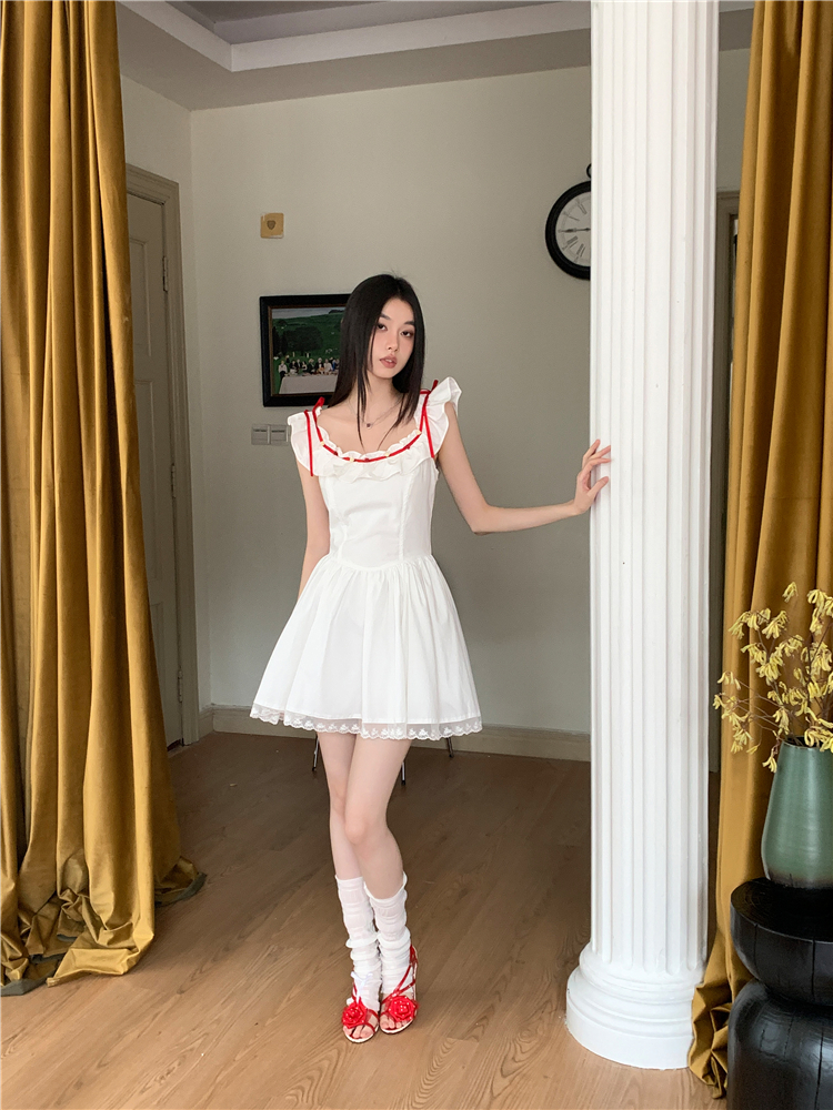 Summer white feifei red sleeve bandage dress