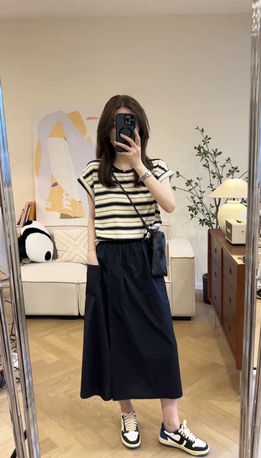 Summer stripe short skirt Casual T-shirt a set