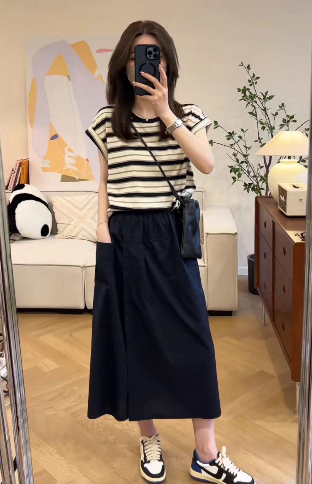 Summer stripe short skirt Casual T-shirt a set