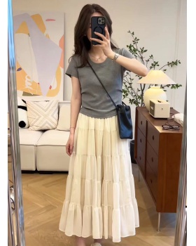 All-match Casual T-shirt round neck skirt a set