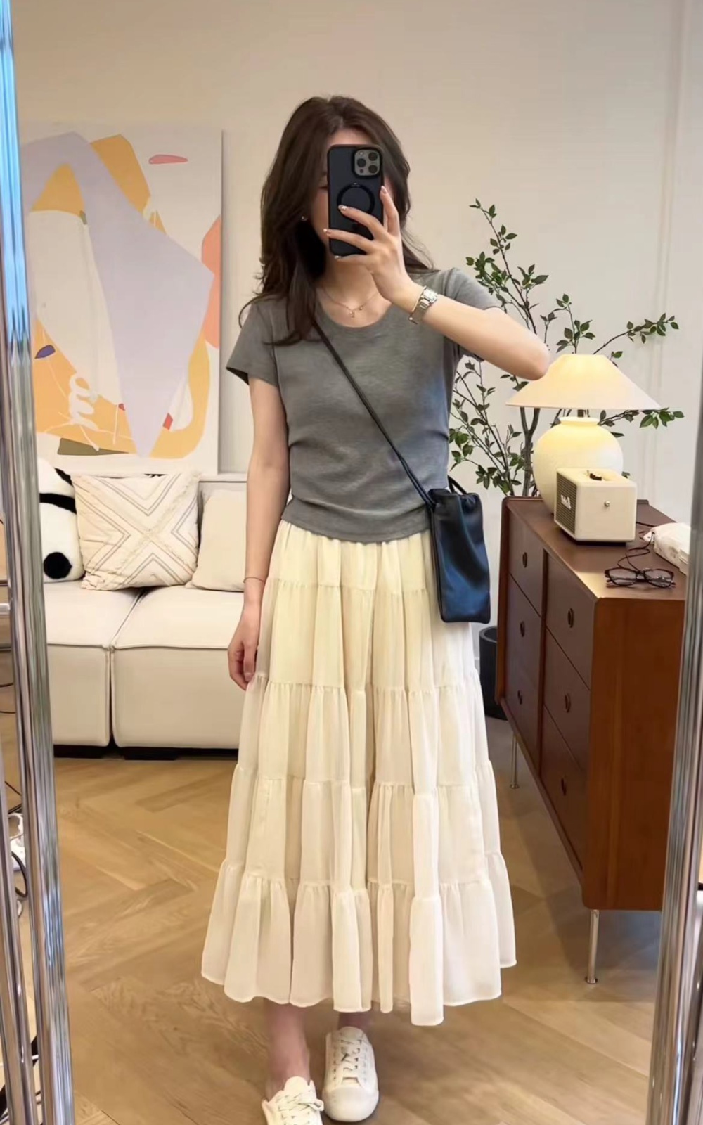 All-match Casual T-shirt round neck skirt a set