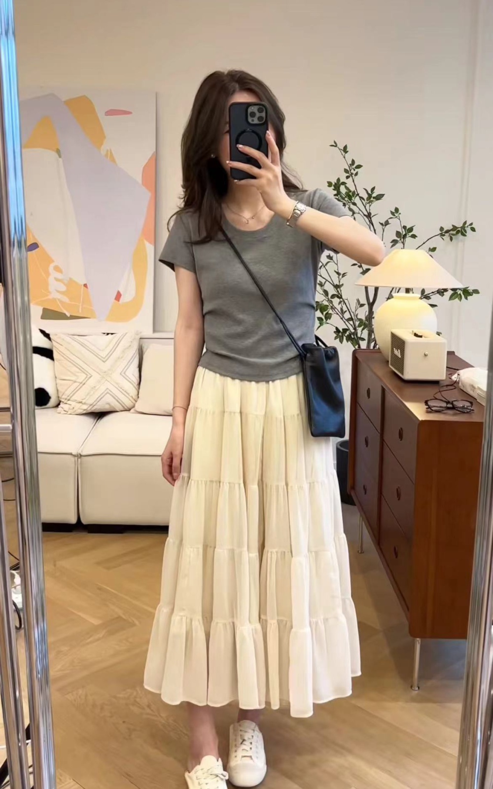 All-match Casual T-shirt round neck skirt a set