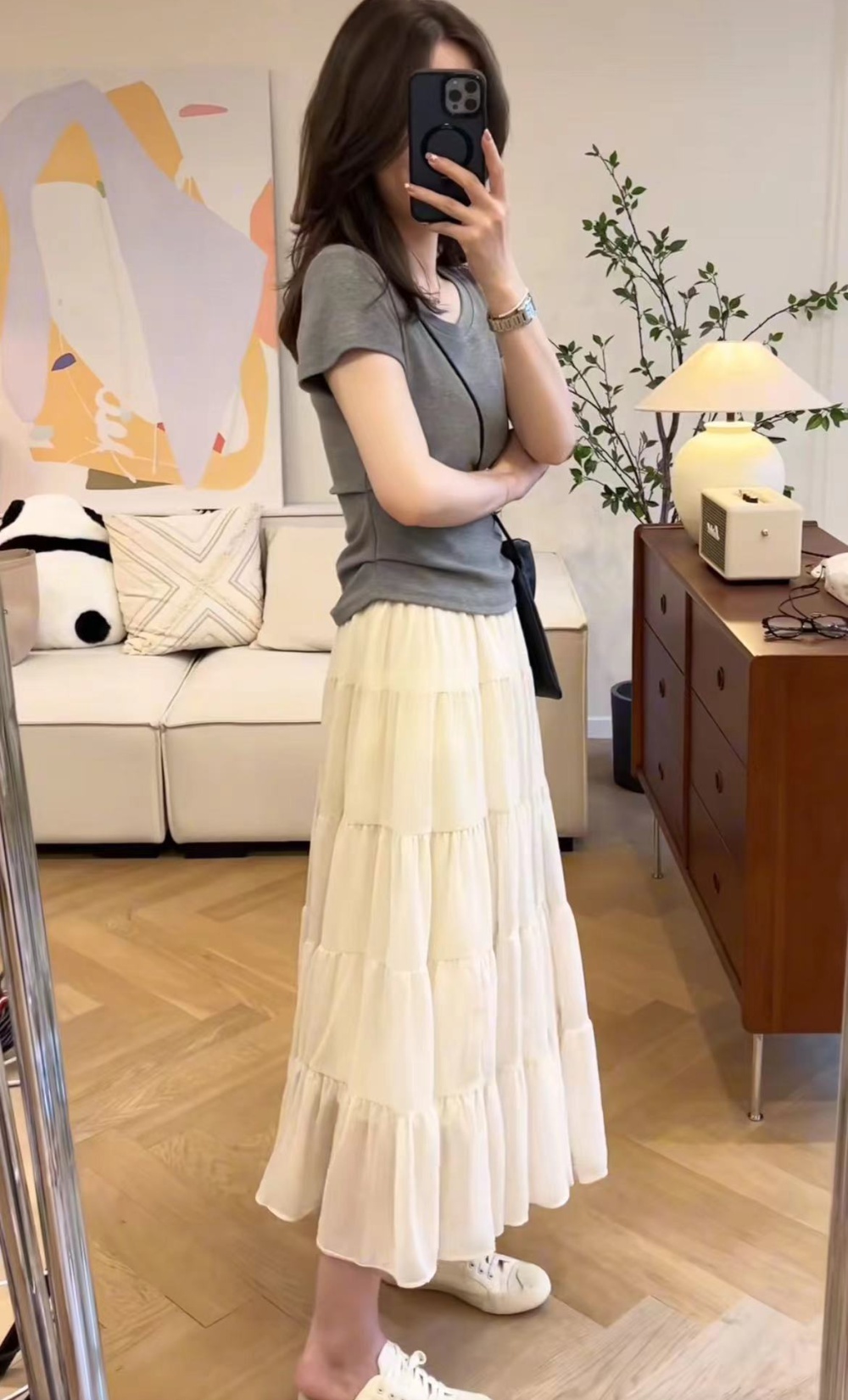 All-match Casual T-shirt round neck skirt a set