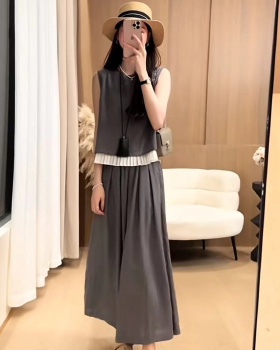 Summer fashion tops simple splice casual pants a set