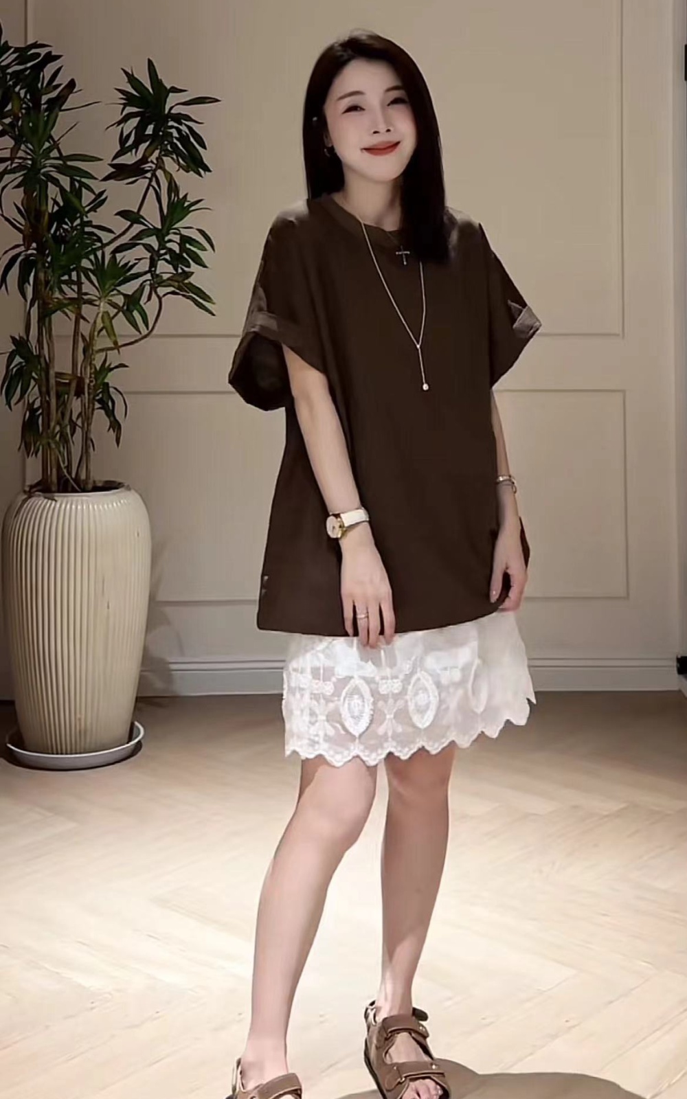 Korean style short skirt loose T-shirt a set