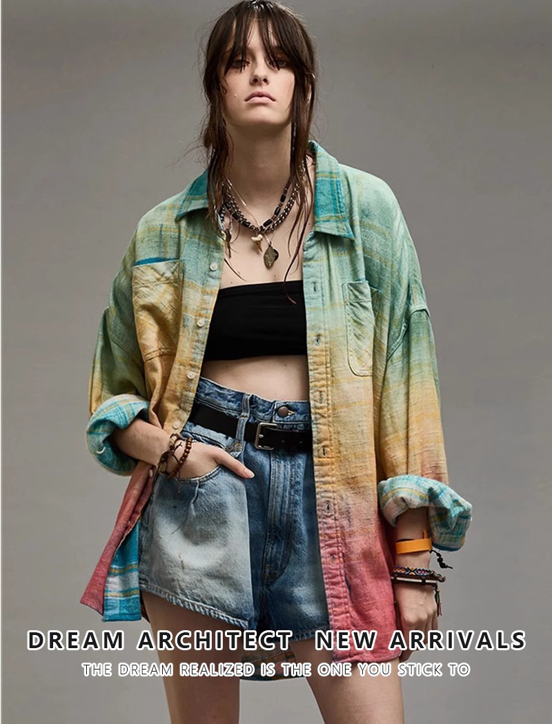 Autumn gradient rock loose fashion style retro big sueding shirt