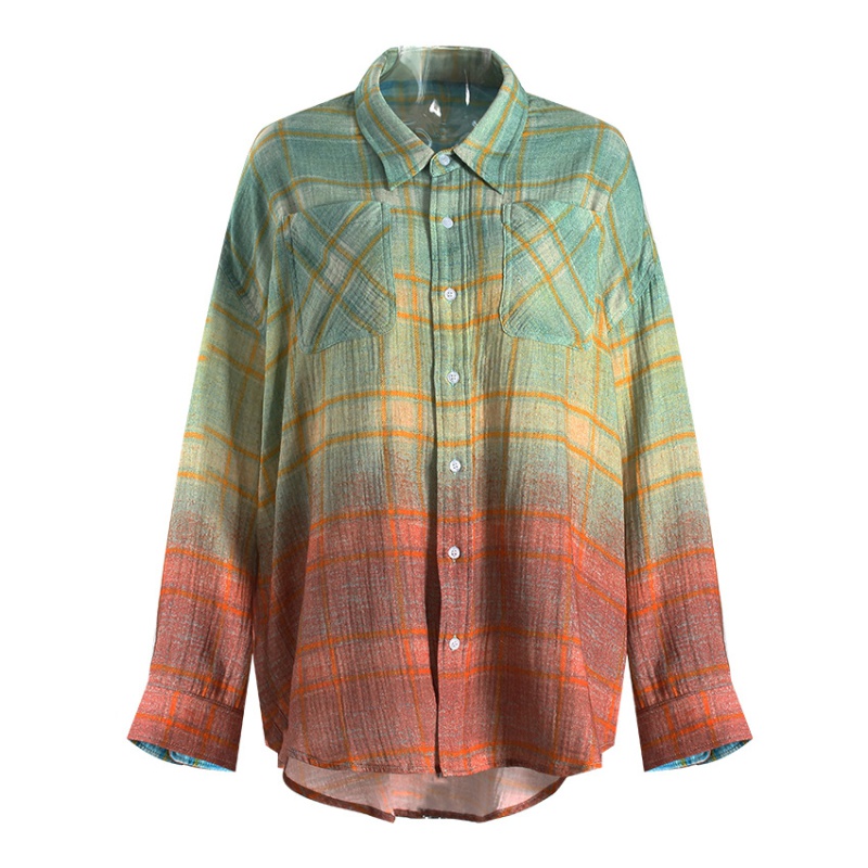 Autumn gradient rock loose fashion style retro big sueding shirt