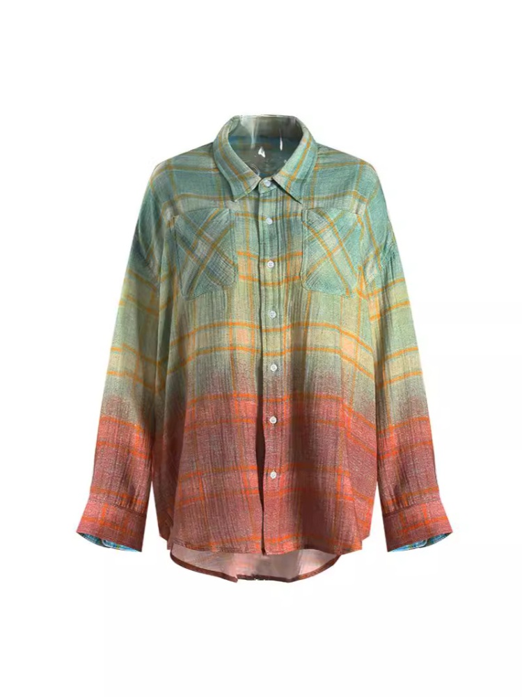 Autumn gradient rock loose fashion style retro big sueding shirt