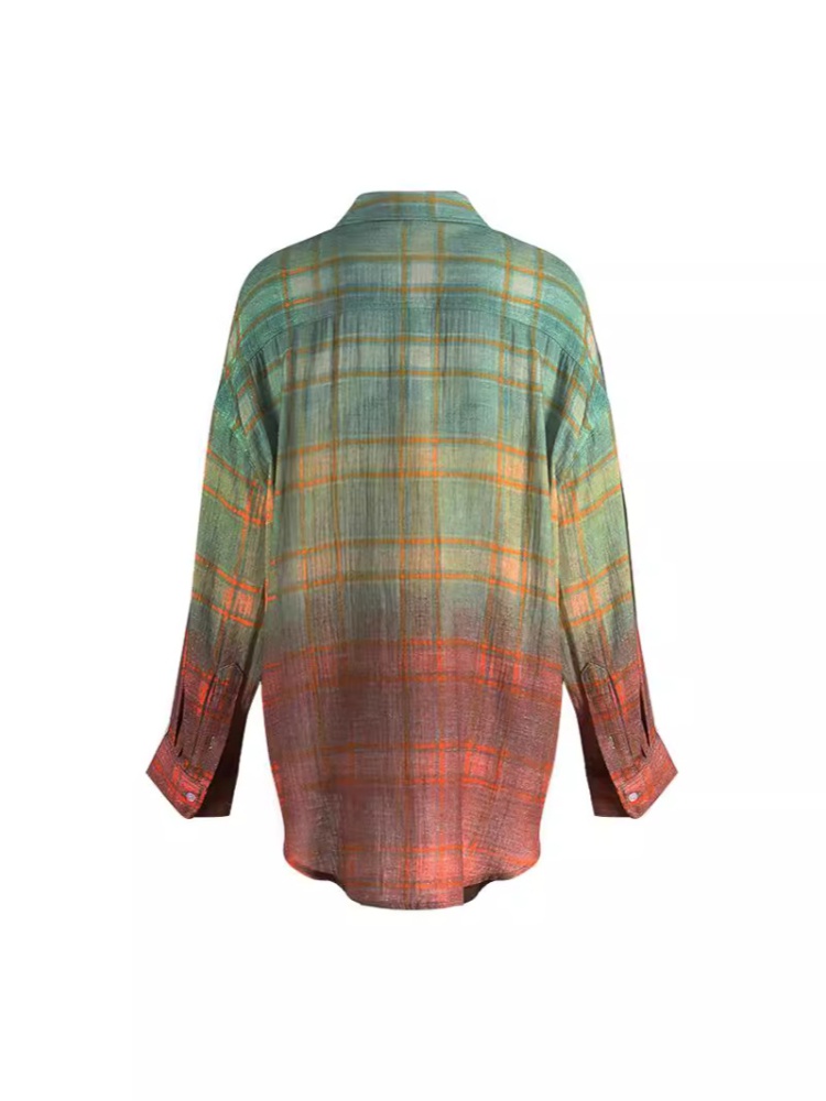 Autumn gradient rock loose fashion style retro big sueding shirt