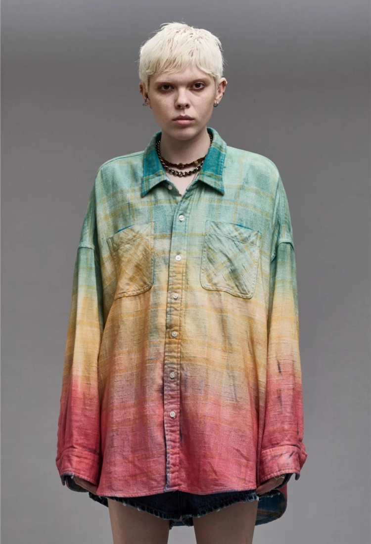 Autumn gradient rock loose fashion style retro big sueding shirt