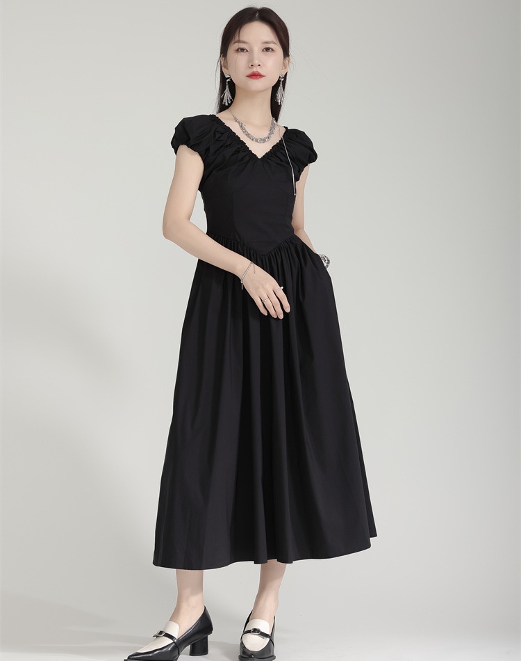 Temperament V-neck dress sleeveless pinched waist long dress