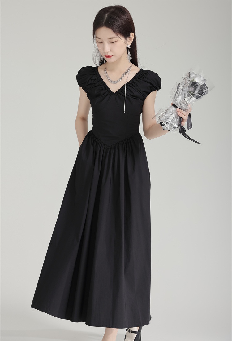 Temperament V-neck dress sleeveless pinched waist long dress