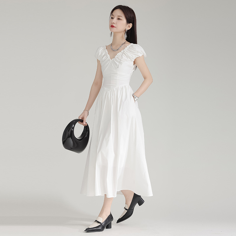 Temperament V-neck dress sleeveless pinched waist long dress