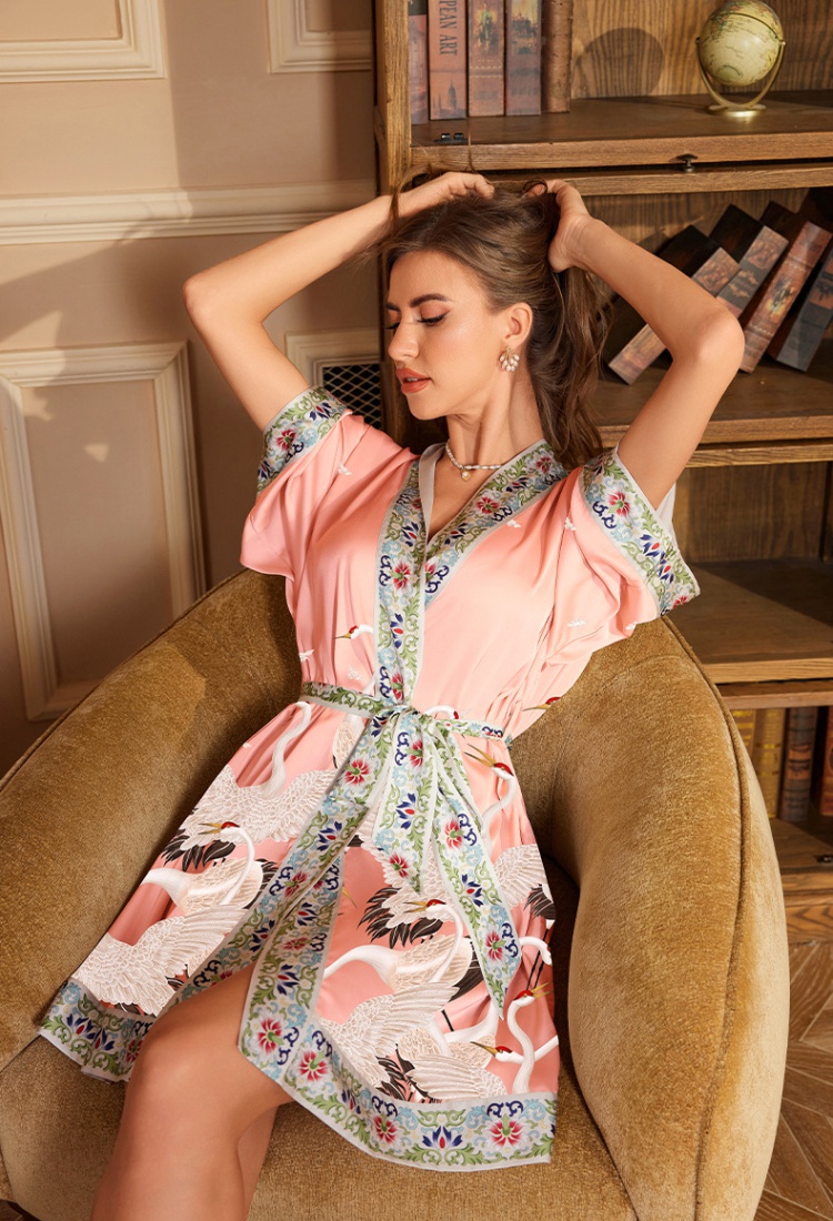 Summer homewear light luxury pajamas ice silk short nightgown