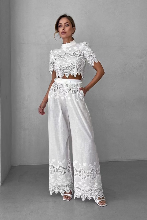 Wide leg long pants short tops a set for women