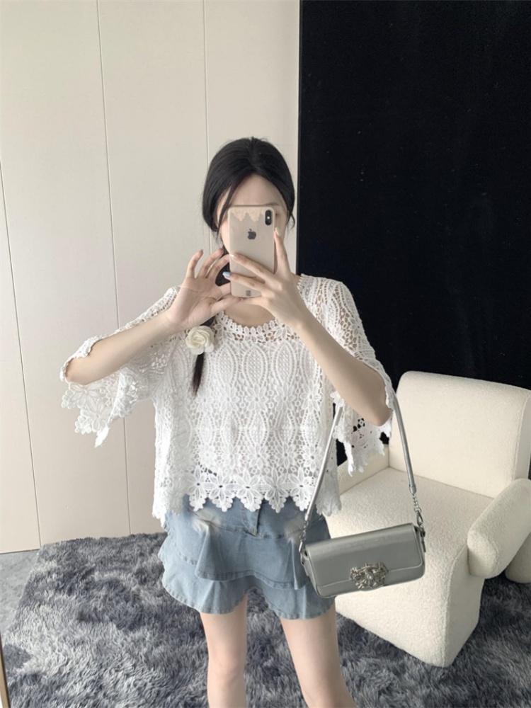 Crochet summer sweater all-match loose tops for women