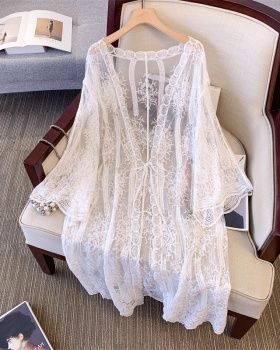 Lace embroidery long shirts thin vacation tops for women