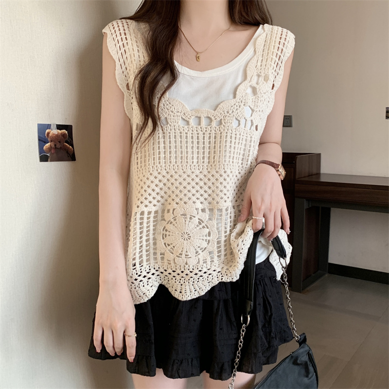 Summer tops hollow vest 2pcs set for women