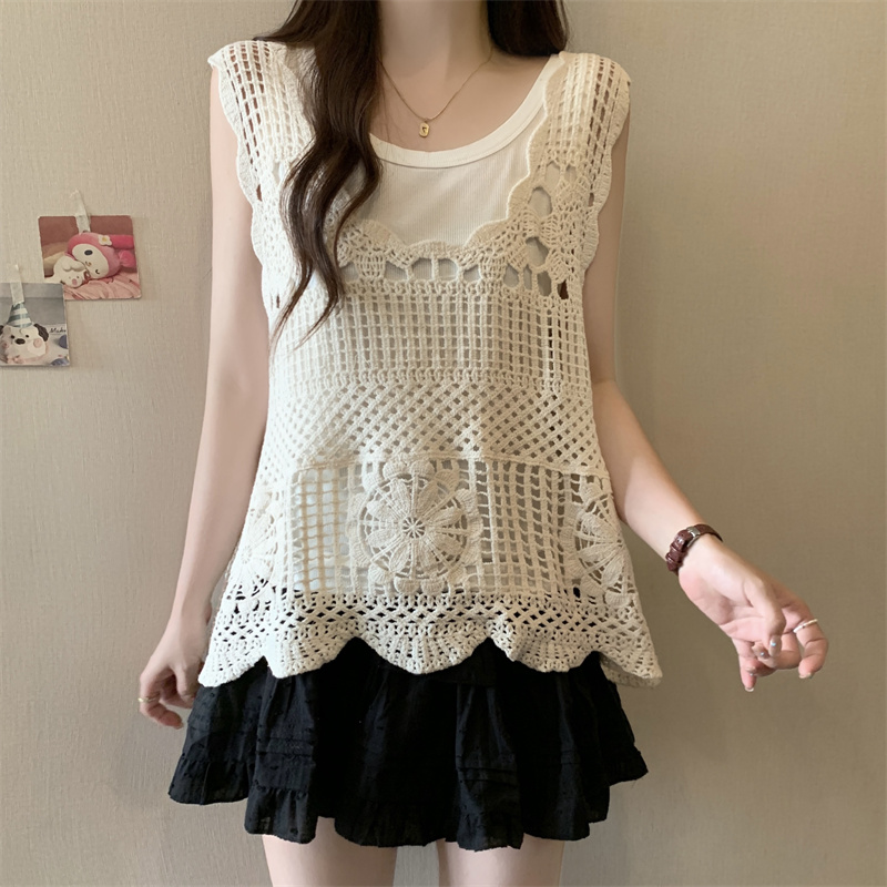 Summer tops hollow vest 2pcs set for women