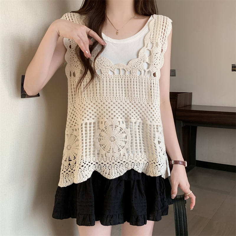 Summer tops hollow vest 2pcs set for women