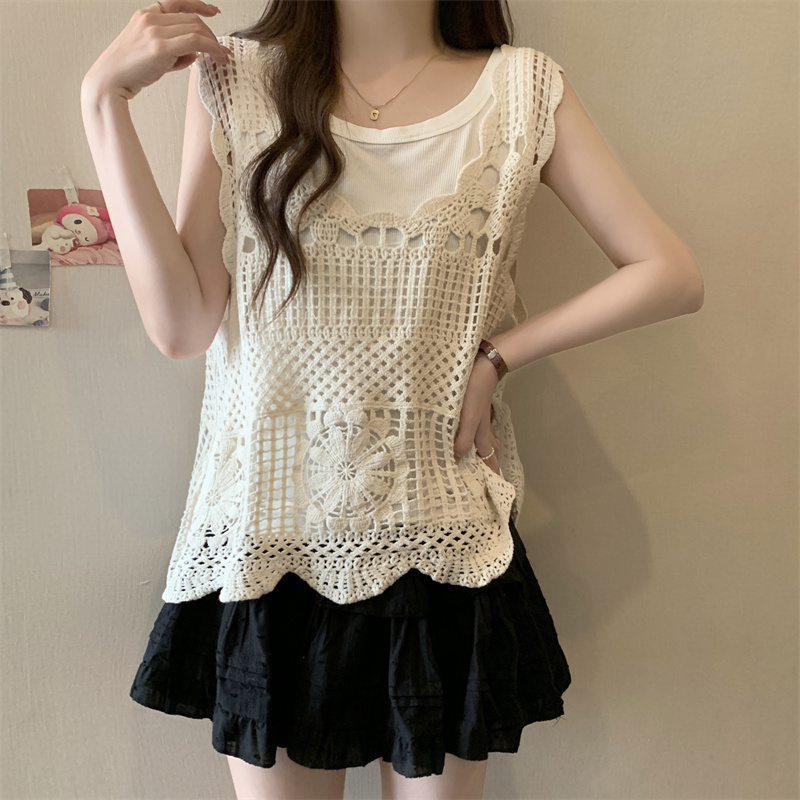 Summer tops hollow vest 2pcs set for women