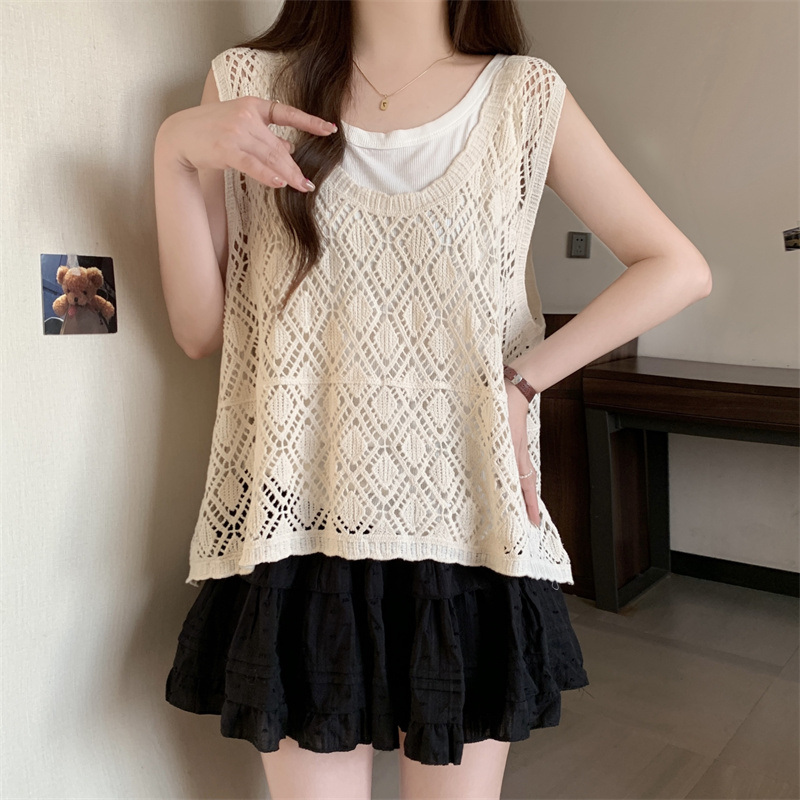 Sleeveless vest large yard tops 2pcs set for women