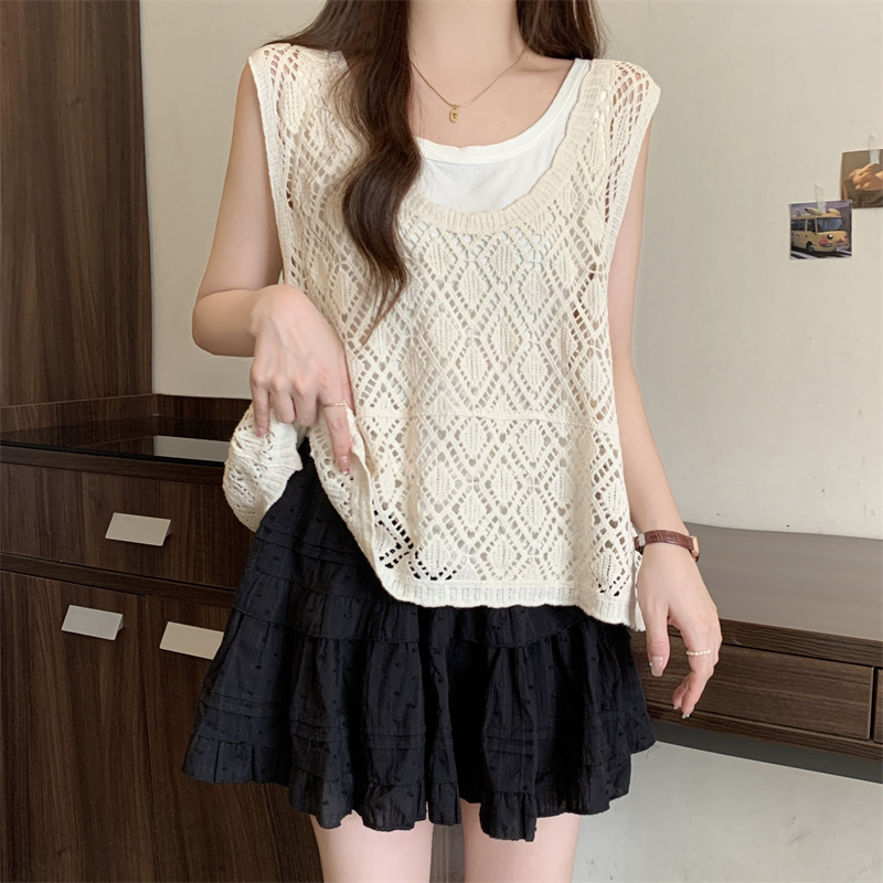 Sleeveless vest large yard tops 2pcs set for women