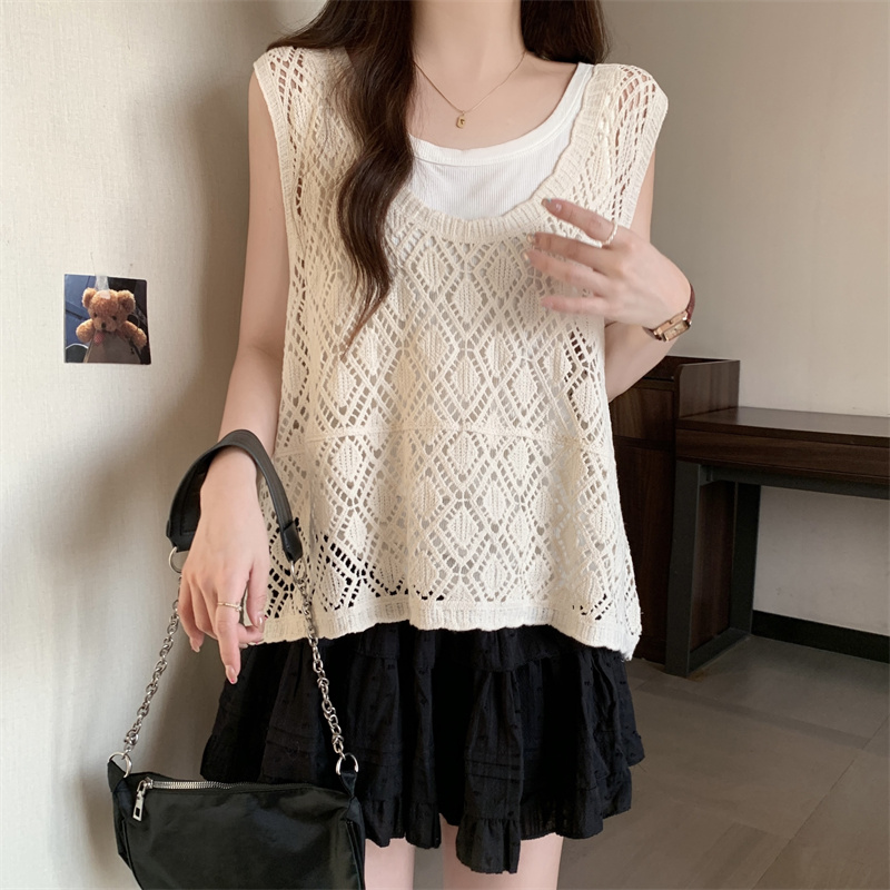 Sleeveless vest large yard tops 2pcs set for women