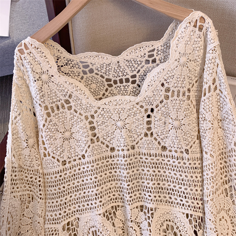 Autumn pullover Bohemian style crochet long smock for women