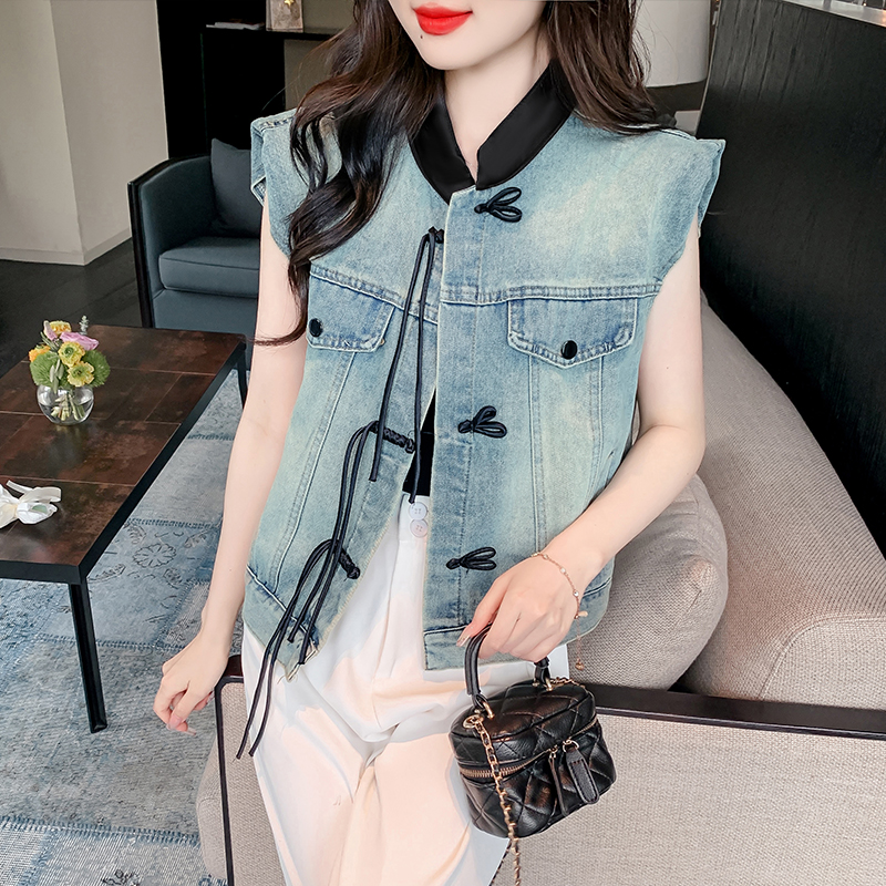 Lapel Casual tops spring and autumn denim cardigan for women