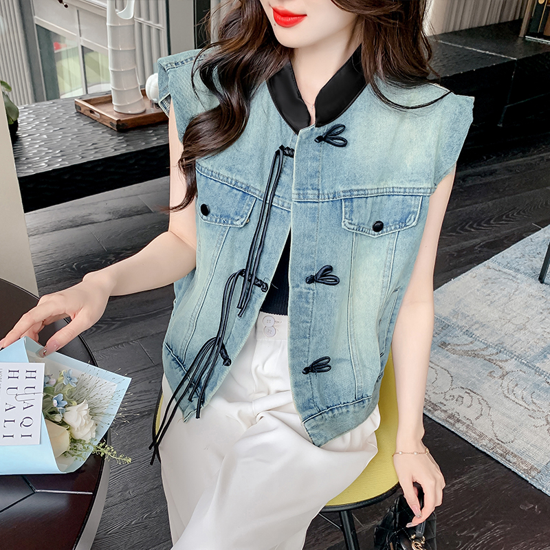 Lapel Casual tops spring and autumn denim cardigan for women