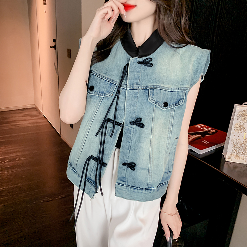 Lapel Casual tops spring and autumn denim cardigan for women