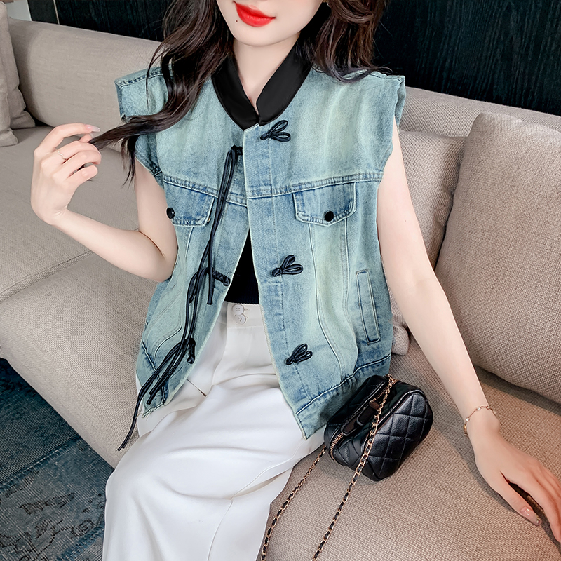 Lapel Casual tops spring and autumn denim cardigan for women