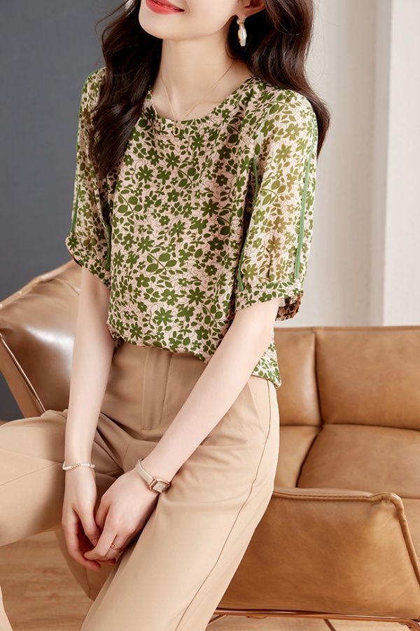 Floral fold tops slim chiffon shirt for women