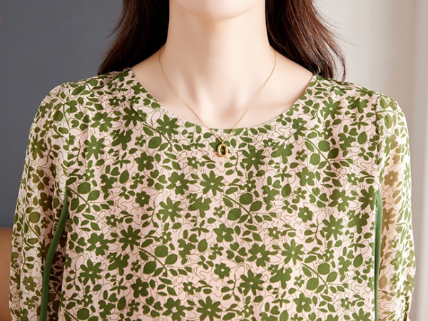 Floral fold tops slim chiffon shirt for women