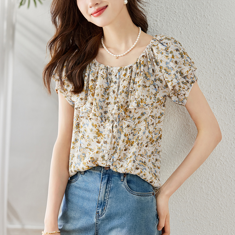 Niche floral tops France style summer shirt for women