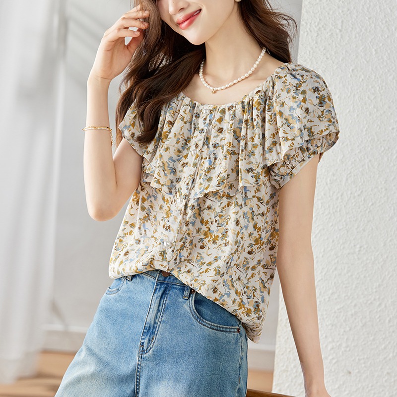 Niche floral tops France style summer shirt for women