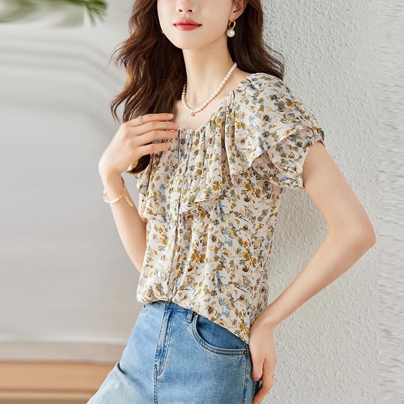 Niche floral tops France style summer shirt for women