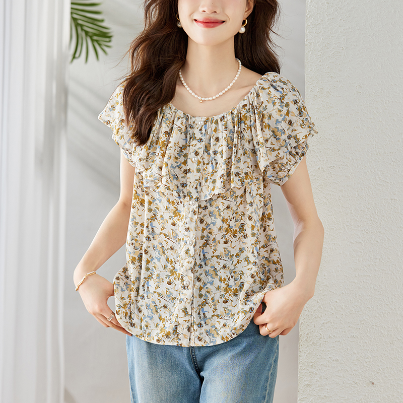 Niche floral tops France style summer shirt for women