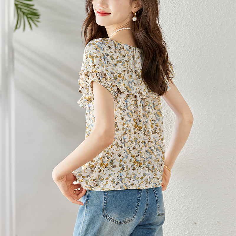 Niche floral tops France style summer shirt for women