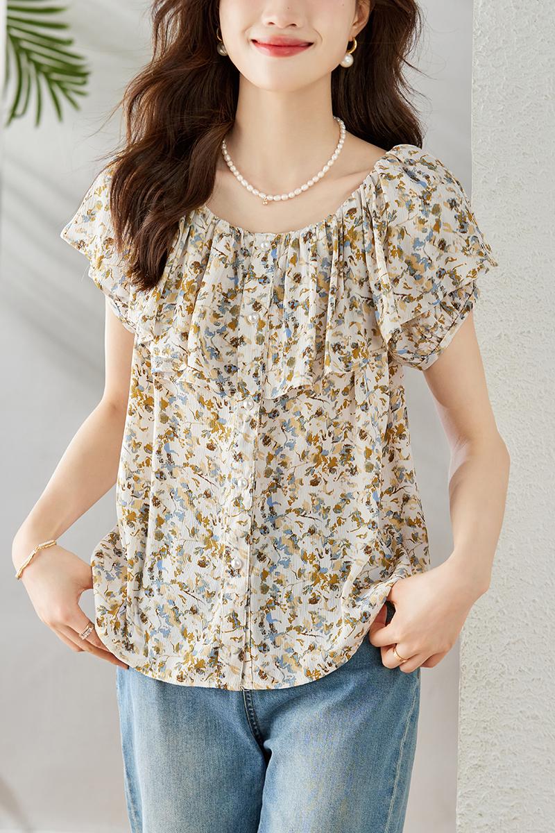 Niche floral tops France style summer shirt for women