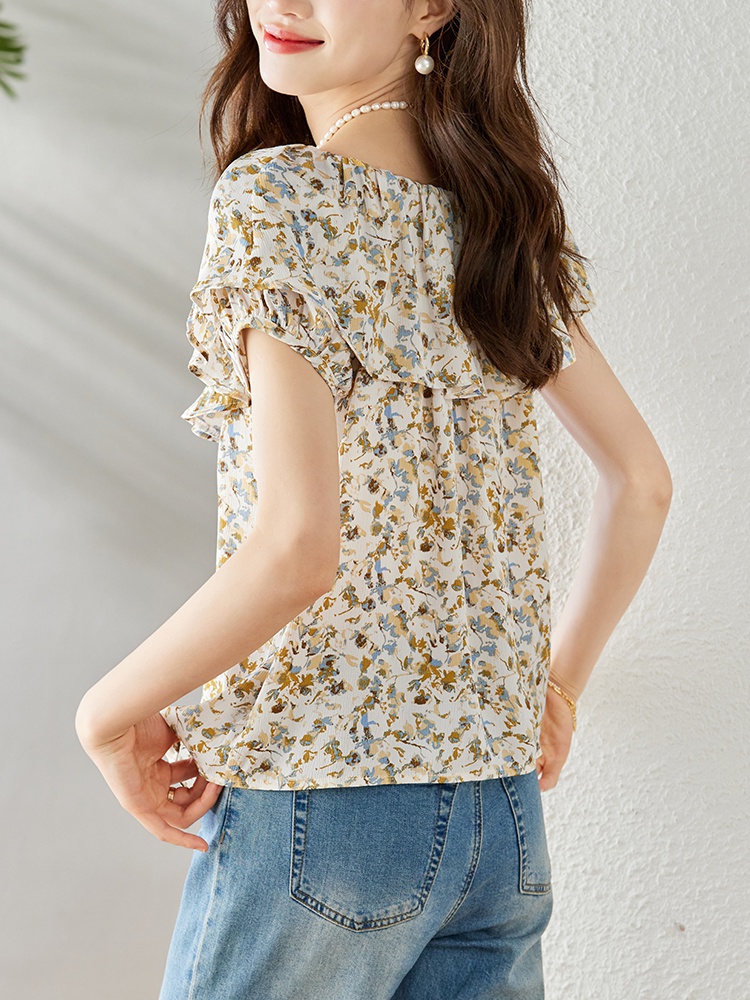 Niche floral tops France style summer shirt for women