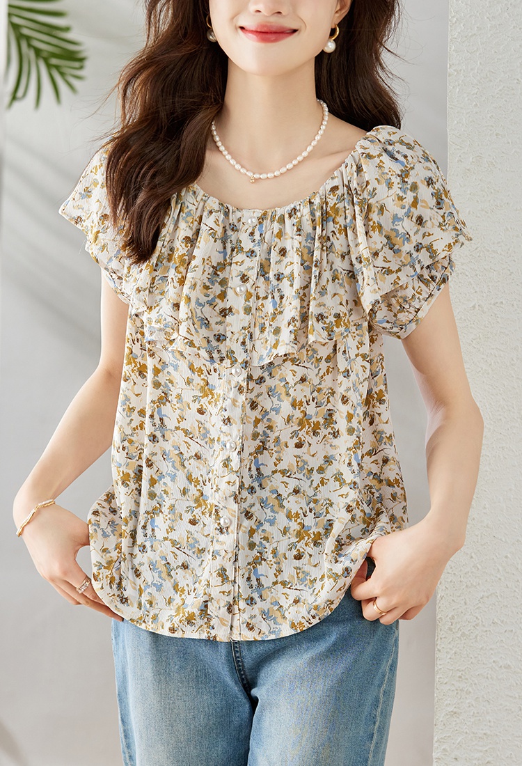 Niche floral tops France style summer shirt for women