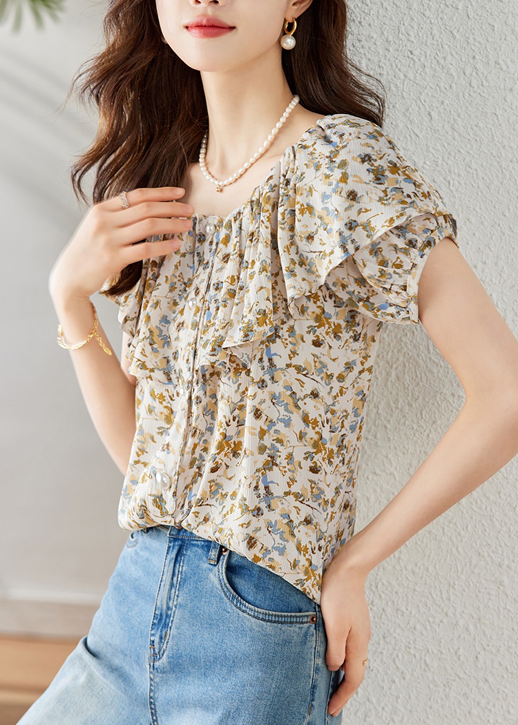 Niche floral tops France style summer shirt for women