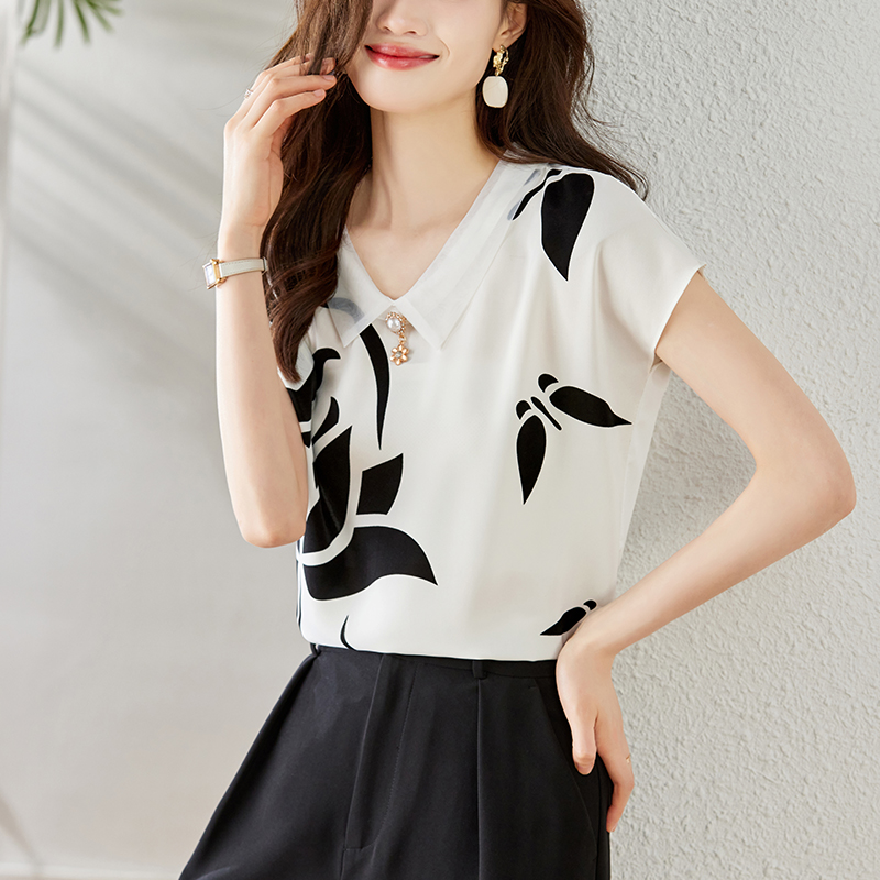 Show young printing chiffon shirt loose tops for women