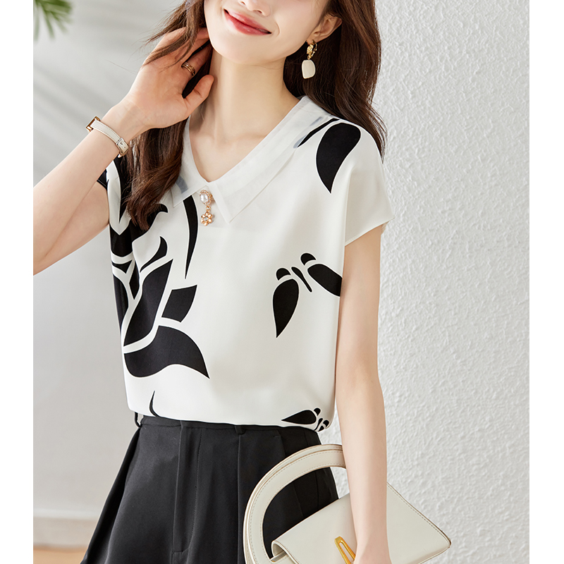 Show young printing chiffon shirt loose tops for women