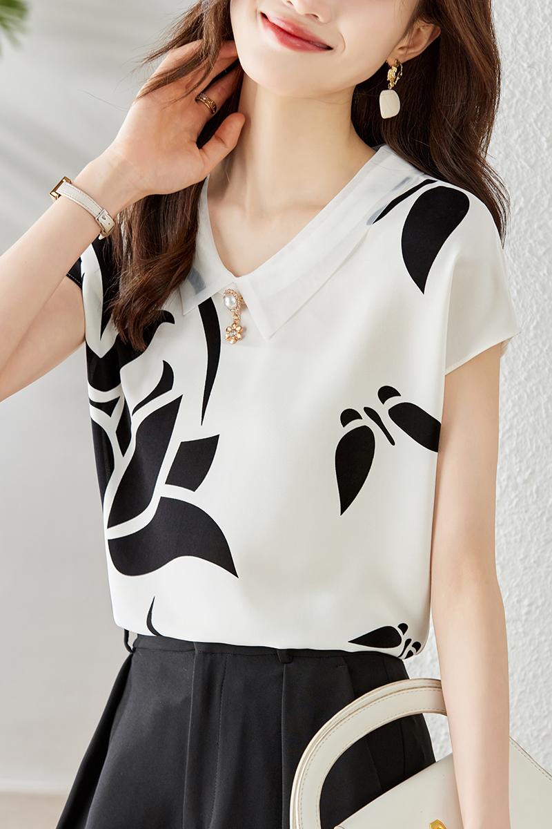 Show young printing chiffon shirt loose tops for women