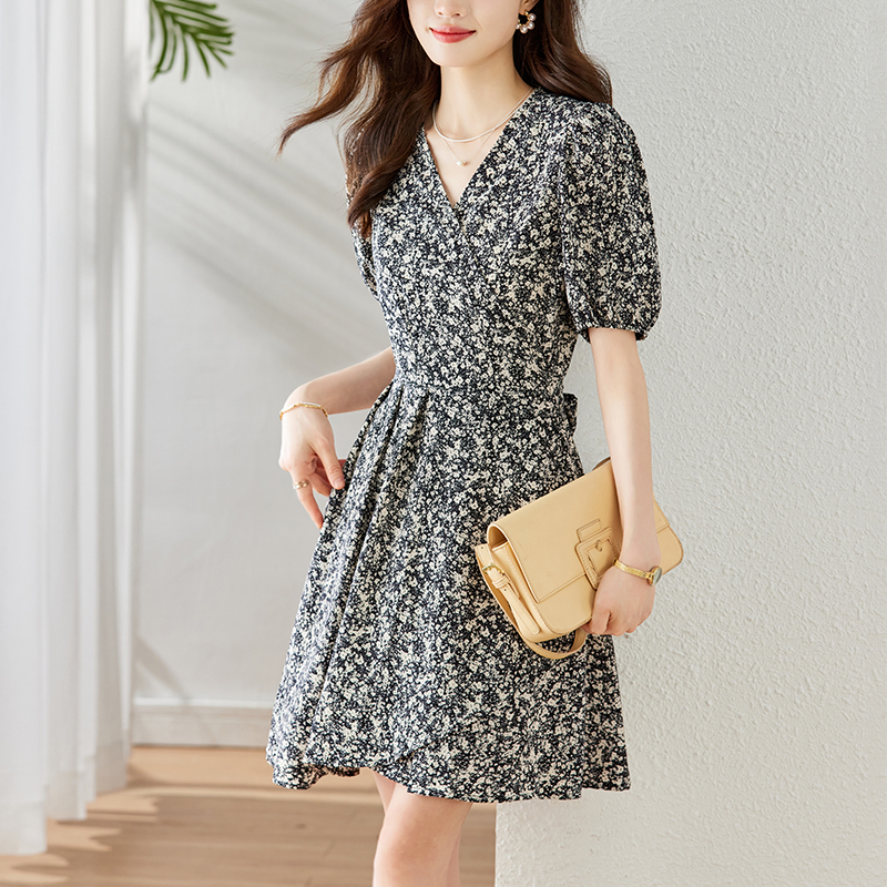 Summer a slice short France style V-neck dress